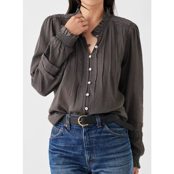 FAHERTY WTC0001 Women's Sz S Faded Black Willa Button Front Peasant Blouse - Picture 14 of 16
